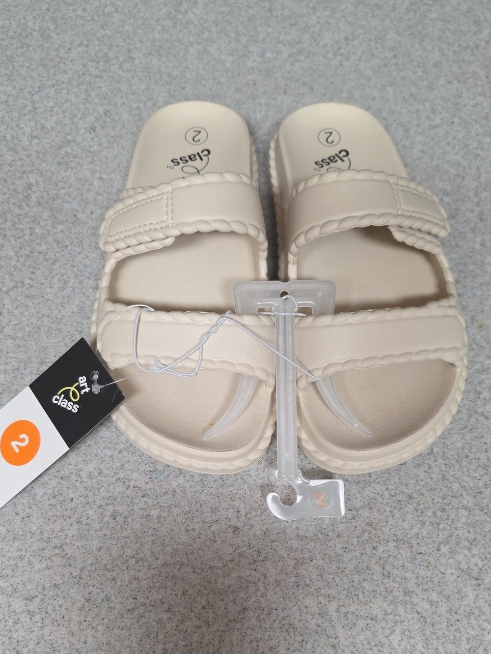 art class Beige Braided-Trim Slide Sandals for Kids